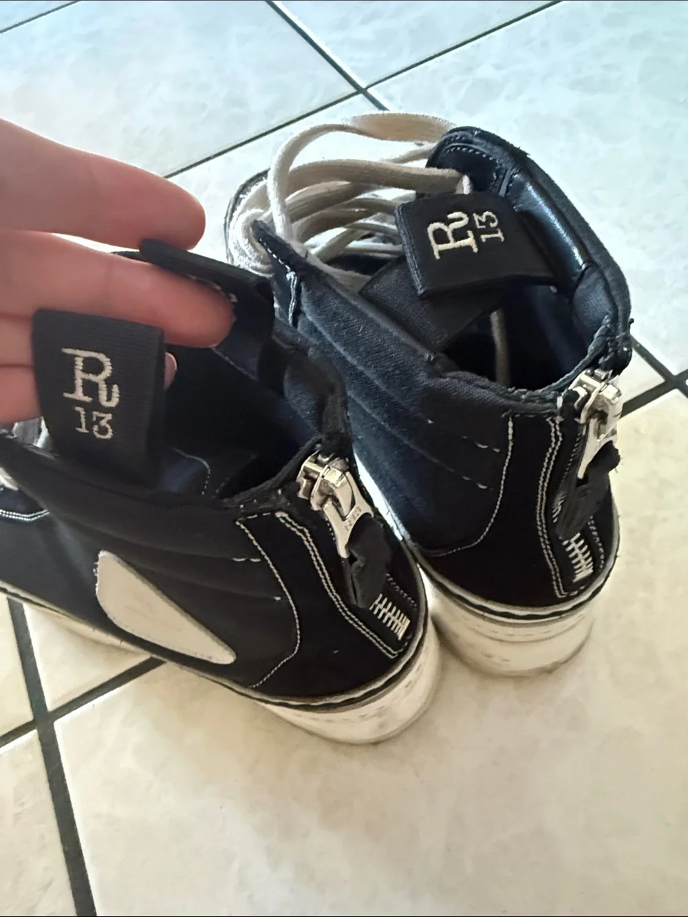 R13 limited edition double stacked high top sneakers